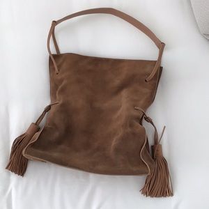 All Saints Camel Suede Freedom Hobo Bag